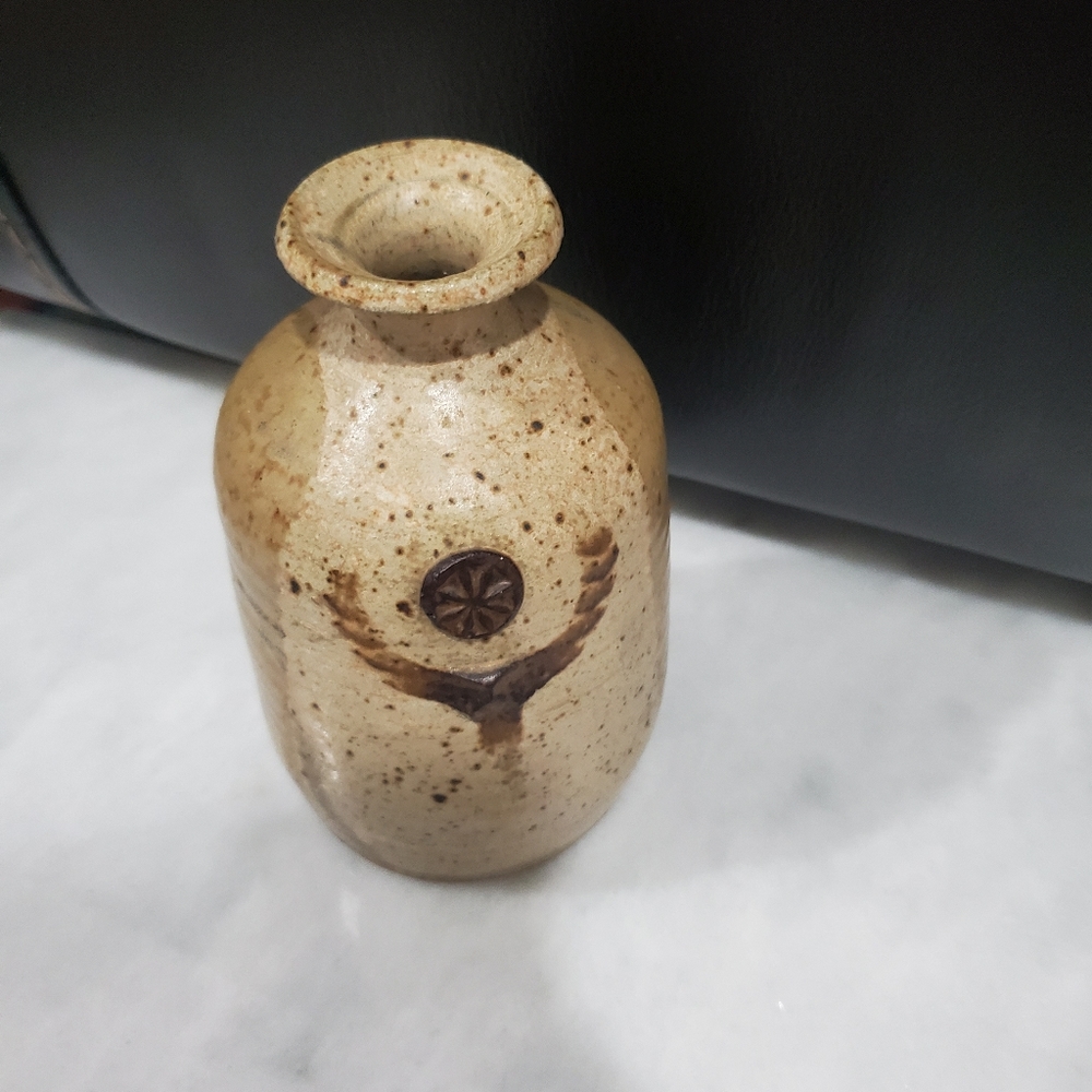 signed stoneware pottery vase neutral colors